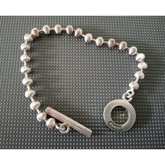 100% Authentic Gucci Boule Beaded Silver 925 Toggle Bracelet-6.5 Inch Length - Picture 1 of 4